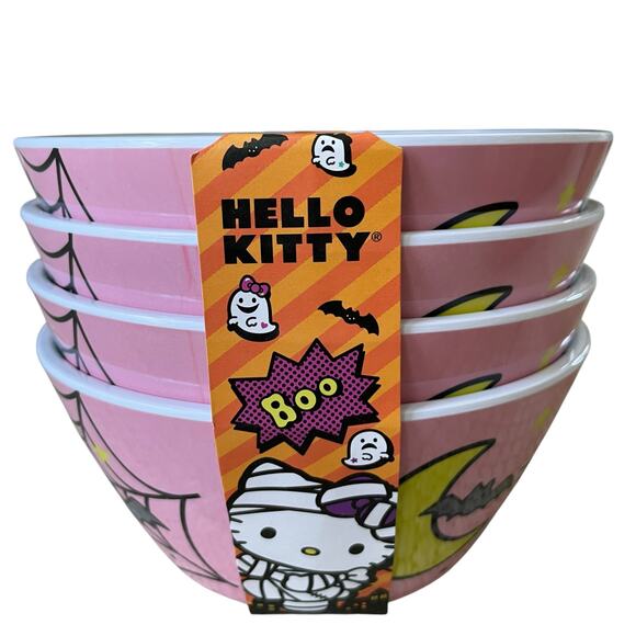 Hello Kitty Halloween Skeleton Melamine Bowls 6in Set of 4 Posh Pink Spooky New - Picture 6 of 14